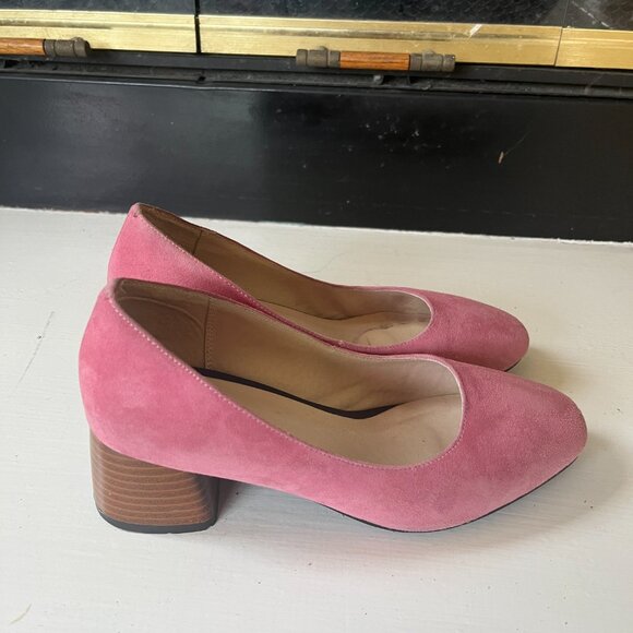 Women Dusty Pink Suede Round Toe Mid Heels Size 5 / 35 - Picture 2 of 4